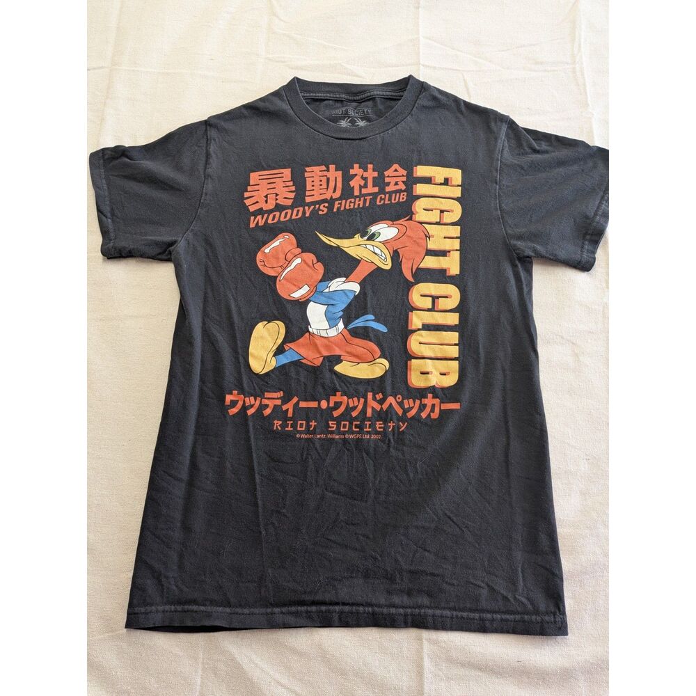 Riot Society Woody Woodpecker Fight Club Graphic Tee Men S Black Anime Y2K